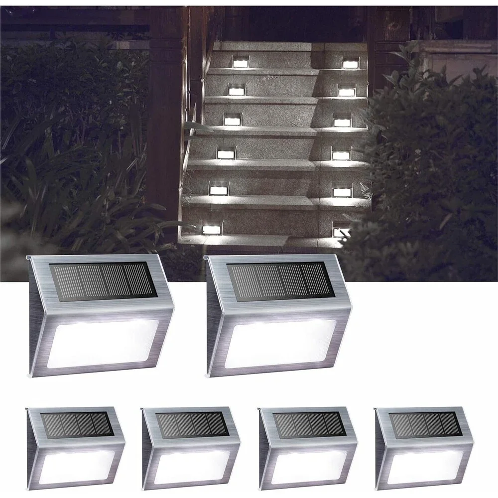 Solar Power Stairs Lights Outdoor Pathway Wall Fence Deck White Light 6 Pack